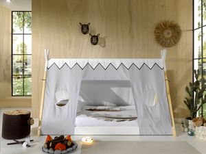 Vipack - Tipi Zelt Bett Liegefläche 90 x 200 cm, inkl. Rolllattenrost und Textilzeltdach, Ausf. Kiefer massiv natur/weiß