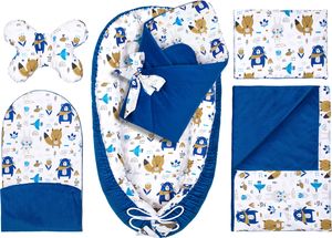 Pepi Baby Nest Cocoon 6dílná sada hnízd pro miminka Novorozenecká sada hnízd s dětským polštářem na plazení Šedá sametová deka 95×55 cm Modrý medvěd