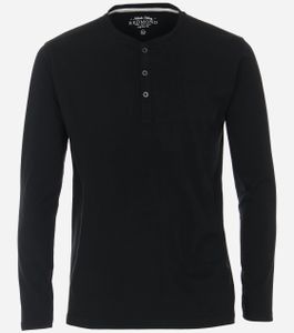REDMOND Casual Henley Shirt Langarm Knopfleiste Regular Fit Baumwolle Jersey uni Schwarz XL
