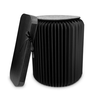 Navaris Design Hocker aus Papier faltbar - Akkordeon Sitz mit Auflage aus Filz - Karton Sitzhocker 42x36cm - Falthocker aus Pappe rund in Schwarz