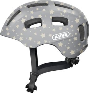 ABUS Fahrradhelm Youn-I 2.0 - mit Licht für Kinder, Jugendliche und junge Erwachsene - für Mädels und Jungs - Grau mit Stern-Muster, Größe S