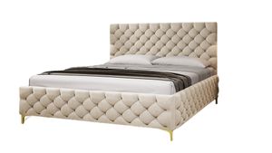FURMEB24 - FIANO 120 x 200 cm - Postel Boxspring s podnožkou včetně matrace Belluci Classic - Čalouněná postel s dřevěným rámem - Manželská postel s vysokým podhlavníkem - Čalouněná - Amor Velvet - Ecru