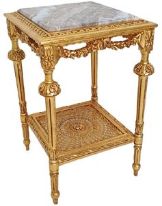 Casa Padrino Barock Beistelltisch Gold / Grau - Prunkvoller Antik Stil Massivholz Tisch mit Marmorplatte - Wohnzimmer Möbel im Barockstil - Barock Möbel