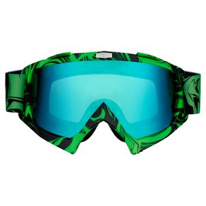 Designer Motocross Brille grün mit blau-grünem Glas