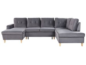 BELIANI Sofa mit Schlaffunktion Grau Samtstoff U-Form Ecksofa mit Stauraum 4-Sitzer Schlafsofa für Wohnzimmer