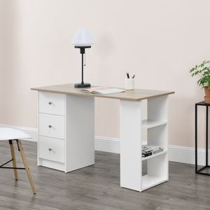 Schreibtisch 120x50x72cm Bürotisch mit Schubladen Weiß/Eiche Ablage Regal PC Tisch [en.casa]