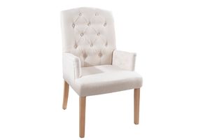 Eleganter Armlehnen Stuhl CASTLE beige mit Chesterfield Steppung im Landhausstil Esszimmerstuhl Armlehnstuhl