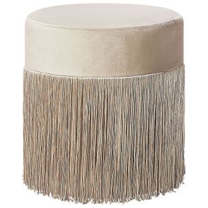 BELIANI Pouf Taupe Samtstoff mit Fransen Rund Boho-Stil