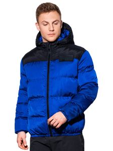 Pánska zimná bunda s prešívanou kapucňou na zips 4 farby S-XXL C458 Blue S