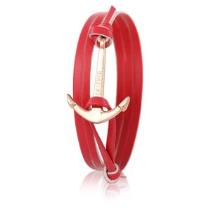 Skipper Anker-Armband Wickelarmband Leder in Rot mit Goldenem Anker 6987