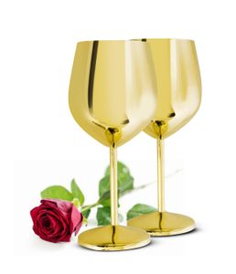 2 Weingläser 510ml Gold Edelstahl Weinkelch/-Becher Rotweinglas unzerbrechlich