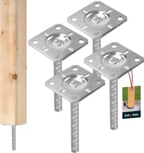 KOTARBAU® 4 podpěry pro sloupky 100x100mm Žárově pozinkovaná ocel Kotva do betonu pro sloupky Dřevěný sloupek Sloupková botka Sloupek pro plot Kovová základna do země pro čtvercové dřevěné sloupky Sloupková podpěra k zabetonování