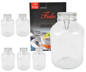 6er Set Einmachglas Bügelverschluss Original Fido 5,0L Vorratsgläser incl. Bormioli Rezeptheft