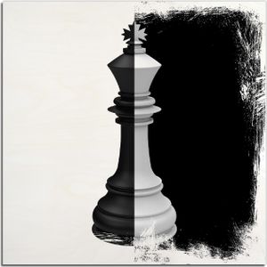 Kunstdrucke Wandbilder Holz in : Brillante Farben, Größe 50 x 50 cm Motiv Schachfigur schwarz-weiß