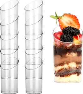 BELLE VOUS 50 Stk Mini Plastik Dessertbecher - L5 x H8,2 cm - 70 ml - Durchsichtiger Runder Mehrweg Plastikbecher für Dessert- Servier- &