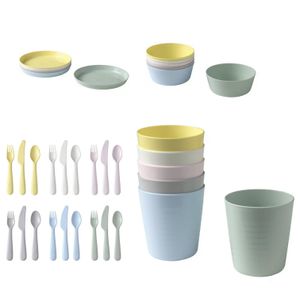 36-Teile KALAS Ikea Kinder Geschirr-Set (Schüssel, Becher, Teller und Besteck, mehrfarbig, Pastellfarben - BPA frei