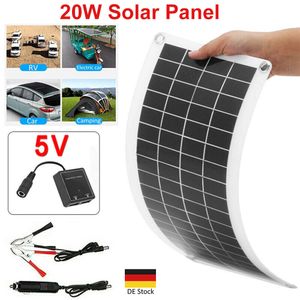 20W 12V Solarpanel, Outdoor Solarmodul Mobile Solaranlage Monokristallin Solarpanel Solarzelle Photovoltaik mit Clips & Saugnapf
