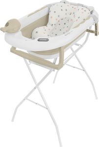 Primabobo OLA Faltbare Babybadewanne mit Gestell, Spielzung und Thermometer, Baby badewanne mit Ständer für Babys, Badekissen, Beige