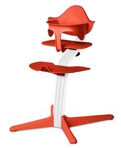 Mitwachsender Hochstuhl von NOMI – Gestell aus weiß lackierter Eiche und Stuhl in Burnt Orange, MINI-Halterung in Burnt Orange Mitwachsender Hochstuhl von NOMI – Gestell aus weiß lackierter Eiche und Stuhl in Burnt Orange, MINI-Halterung in Burnt Orange