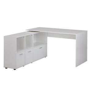 WOHNLING Schreibtischkombination 136 x 75,5 x 155,5 cm Weiß, Schreibtisch mit Sideboard, Winkelschreibtisch Home Office, Tisch Büro Modern