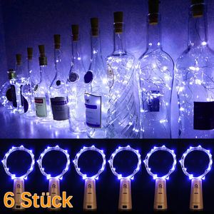 6 Stück 2M LED Weinflasche Flasche Flaschenlicht Flaschenlichter Lichterkette  Batteriebetrieben Batterie Flaschenlichterkette mit Korken Party Hochzeit Deko, Blau