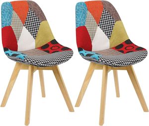 WOLTU 2 x Esszimmerstuhl Design Stuhl Küchenstuhl Holz, Leinen, mehrfarbig