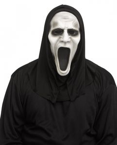 Silent Screamer Maske mit schwarzer Kapuze als Kostümaccessoire für Halloween