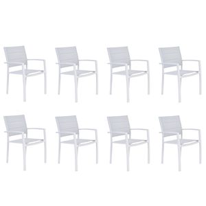 NATERIAL - 8er Set Gartenstühle ORION BETA II mit Armlehnen - 8 Gartensessel - Stapelbar - Terrassenstühle - Essstühle - Aluminium - Textilene - Weiß