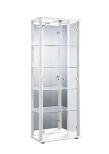 VR-Wohnideen Glasvitrine in Weiss(176x67x33 cm) mit 4 höhenverstellbaren Glasböden aus ESG, LED, Schloss und Spiegel; beleuchtet; perfekt für Sammler;
