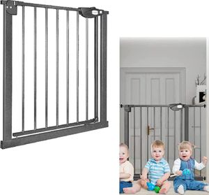 YARDIN zábrana na schody, dvojitý zámok, extra bezpečná kovová zábrana na dvere, čierna, 85-95 cm, zábrana na dvere | 90° doraz | automatické zatváranie