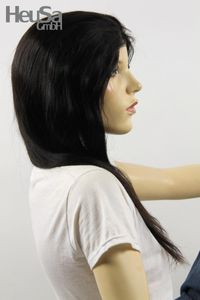 Schwarze Perücke Echthaar lang Frauenperücke echtes Haar 65 cm handgeknüpft