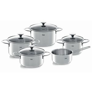 Fissler Copenhagen Topf-Set 5-tlg., Töpfe mit Glas-Deckel, Induktion, alle Herdarten (3 Kochtöpfe, 1 Bratentopf, 1 Stielkasserolle-deckellos), Edelstahl, 5-teilig