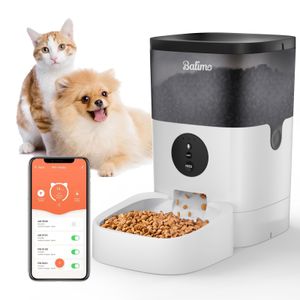 Balimo 4L Wifi Automatischer Futterautomat für Katzen und Hunde, 10s Soundaufnahmefunktion, 1-4 Mahlzeiten pro Tag, Weiß+Schwarz