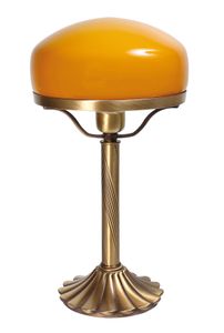 Exklusive Tischleuchte Pilzlampe Messing Fuß bronziert Orange Glas E27 bis 60W Tischlampe im Banker-Stil Pilzleuchte Jugendstil Pils Tischlampe
