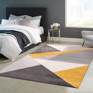 Teppich Wohnzimmer Schlafzimmer Flur Teppich Geometrisches Muster Gelb, Maße:120x170 cm