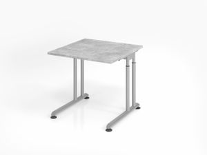 Schreibtisch Nilo | Beton | Silber Gestell | BxT 80x80cm | Arbeitshöhe 68-82cm | höhenjustierbar, 1cm Raster | C-Fuß-Gestell | Rechteckform