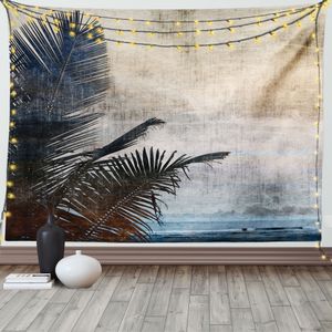 ABAKUHAUS Tropisch Wandteppich, Grunge Palmen Kunst, Wohnzimmer Schlafzimmer Heim Seidiges Satin Wandteppich, 200 x 150 cm, Beige