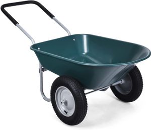 COSTWAY Trakař s 2 kolieskami, nosnosť 100 kg, záhradný trakař na prepravu do záhrady (zelený)