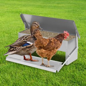 TolleTour Futterautomat Hühner hühnerfutter automat aus Verzinkter Stahl 5KG futterspender hühner mit Automatisches Pedal und Wasserfest geflügel futterautomat für Geflügel