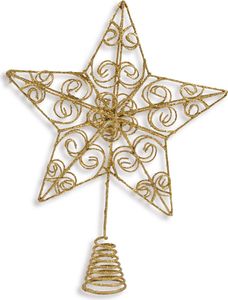 Weihnachtsbaumspitze Barock - Stern Goldfarben mit Goldglitter 20 cm - Metall