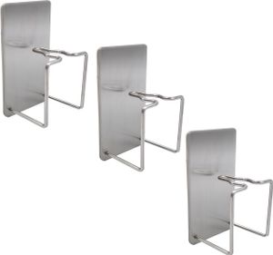 3er Set Zahnbürstenhalter wand [ohne Bohren] - Elektrozahnbürstenhalter selbstklebend für Badezimmer | 3 Stück Zahnbürstenhalterung aus Edelstahl | Wandmontage | Zahnputzbecher Halterung [silber]