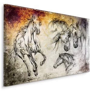 Wspaniałe płótno canvas tapeta 100x70 cm XXL art print zwierzęta konie szkicowane