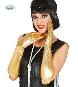 goldene lange Deluxe Handschuhe glänzend  44cm
