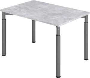 bümö höhenverstellbarer Schreibtisch 120x80 cm in Beton, Gestell graphit - PC Tisch höhenverstellbar & klein, höhenverstellbarer Tisch Büro, kleiner