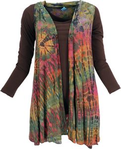 Unikat Batiktunika. Boho Cardigan Tunika, Boho Sommertunika, Maxitunika - Olive, Damen, Mehrfarbig, Elasthan,Viskose, Blusen & Tunikas