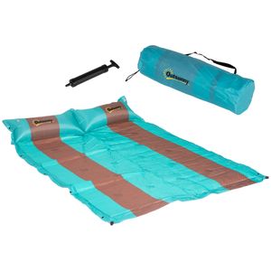 Outsunny Camping Isomatte, Campingmatratze, 3cm Dick Schlafmatte mit Tragetasche, Rollmatratze mit Pumpe für Camping, 192 x 135 cm, Blau+Kaffee