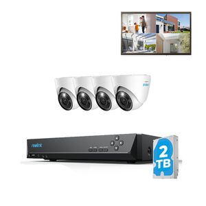 Reolink 12MP PoE Kamerasystem, 8-Kanal NVR mit 2TB HDD für 24/7 Aufzeichnung und 4 Dome Überwachungskameras mit Personen-/Fahrzeugerkennung