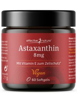 Vegane Astaxanthin Kapseln - 8 mg Vitamin E - 60 Kapseln für 1 Monat