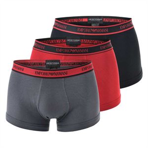 EMPORIO ARMANI Herren Boxershorts 3er Pack - Pants, Baumwolle Stretch, Logobund schwarz/grau/rot S