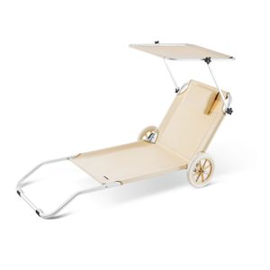 CASARIA® Sonnenliege Klappbar mit Dach Strandliege mit Rollen Tasche Outdoor Klappliege Liegestuhl abnehmbarer Sonnenschutz Liegestuhl 115kg, Farbe:beige